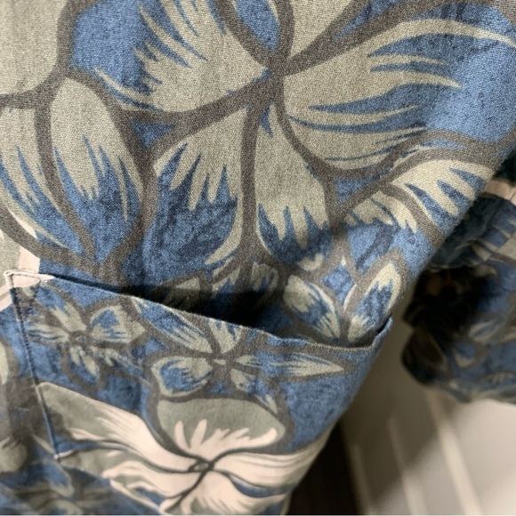 Hudson North Tropical Floral Blue Tan Casual Button Up Shirt Short Sleeves L - Picture 7 of 10